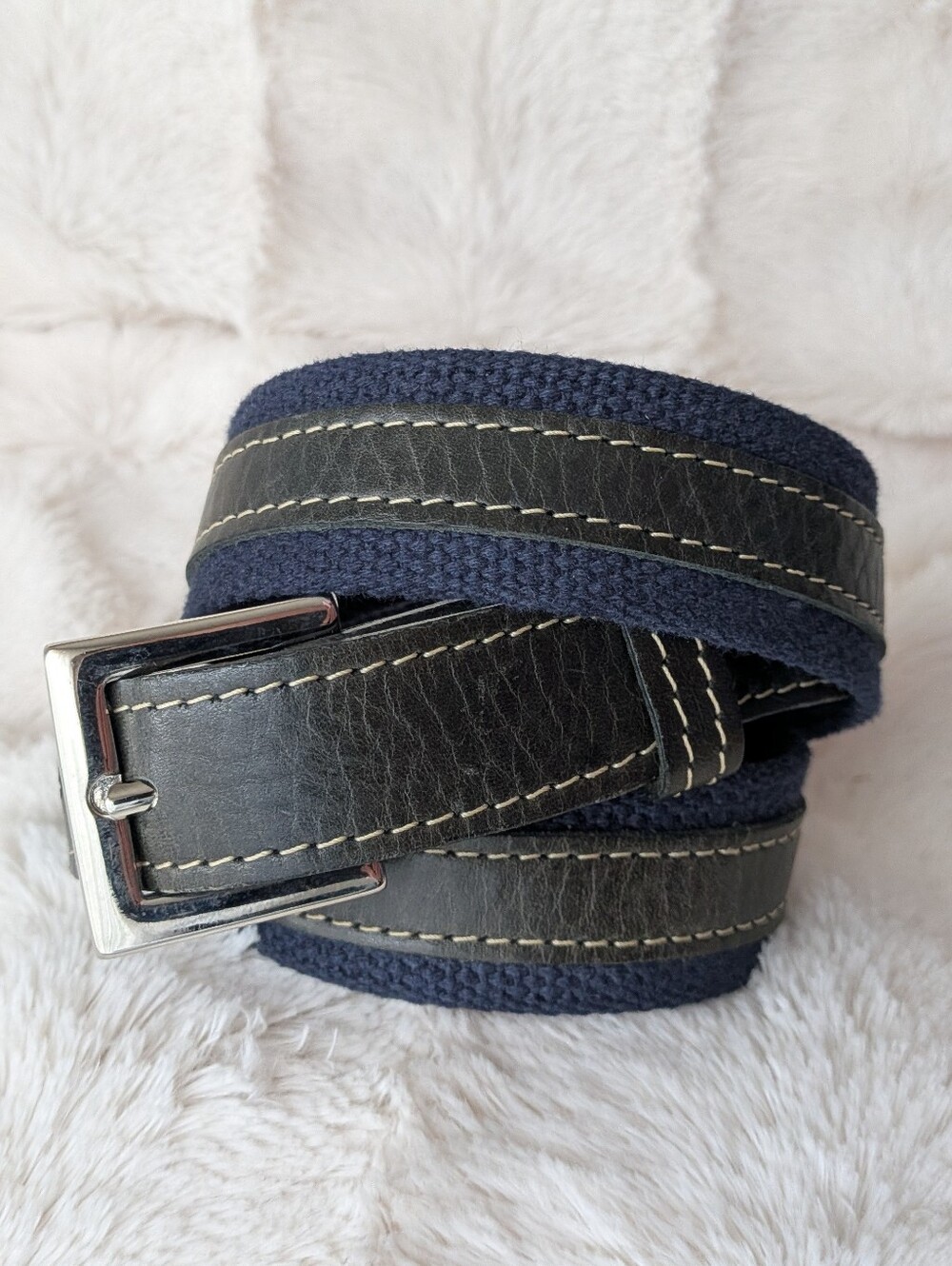 Tilley Endurables Navy Blue Canvas Leather Belt small